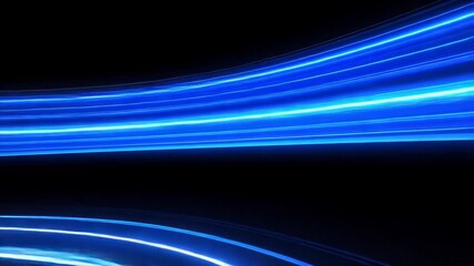 Poster - Neon blue light trails streak across black background, visualizing speed, motion, and futuristic highway, representing velocity and cutting-edge technology.