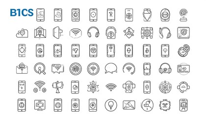 Grid of thin line icons