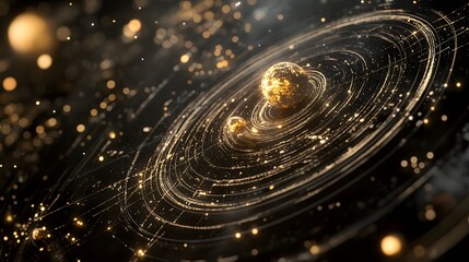 Wall Mural - Enchanted space atlas with orbits drawn in luminous ink