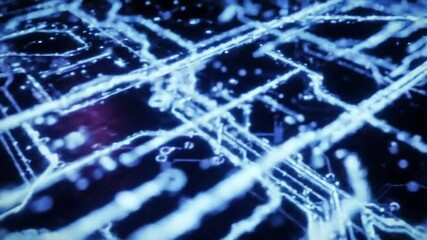 Poster - Abstract blue network animation featuring glowing circuit patterns and data flow