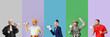 © Pixel-Shot - Collage of people of different professions with megaphones on color background