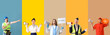 © Pixel-Shot - Set of people of different professions with megaphones on color background