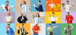 © Pixel-Shot - Collage of people of different professions with megaphones  on color background