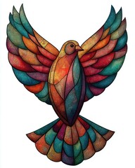 Poster - Colorful Mosaic Bird Illustration with Wings Spread, Emblem of Hope and Peace