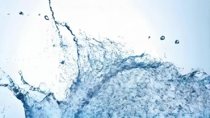 Poster - Abstract blue wave motion with particles, water splash and ripple effect on clear white background