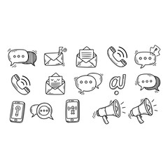 Poster - Communication icons message email phone social media marketing contact speech bubble doodle vector design