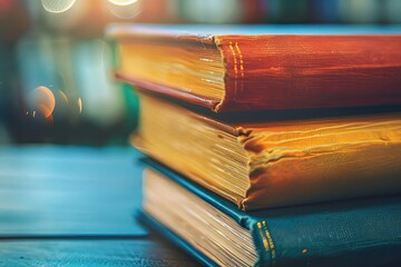 Poster - Vibrant Color Picture of Closeup Hardcover Books on Table
