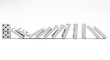 © Silmara - Minimalist 3D domino tiles falling in a precise chain reaction. Concept of cause and effect, consequences, decisions, and processes.