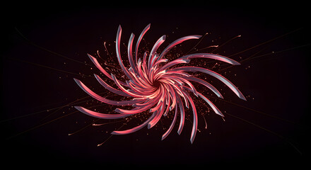 Fototapete - Abstract Swirling Red Forms on Black Background | Dynamic Spiral Design Element for Modern Art, Technology, and Science Visuals