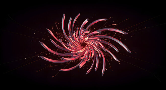 Abstract Swirling Red Forms on Black Background | Dynamic Spiral Design Element for Modern Art, Technology, and Science Visuals