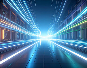 Poster - Abstract Digital Background Glowing Lines, Interconnected Patterns, Futuristic Cityscape