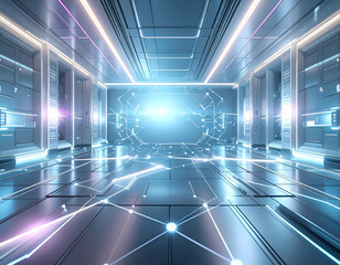Poster - Abstract Digital Corridor Interconnected Square Shapes in Blue and White