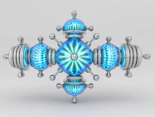 Poster - Futuristic Chrome and Blue Glowing Orb Abstract 3D Render