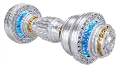 Poster - Futuristic Silver Dumbbell with Glowing Blue Accents