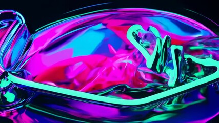 Poster - Abstract fluid motion with vibrant neon colors and glossy reflections in 3D render