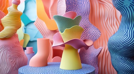 Poster - Abstract Arrangement of Pastel Sculptures, Graphic Shapes and Striking Textures