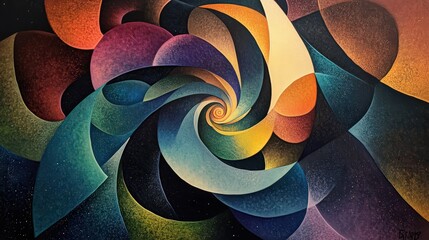 Poster - Abstract art featuring a swirling vortex of vibrant, textured shapes and colors