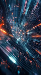 Poster - Abstract Digital Tunnel Visualization with Glowing Lights and Dynamic Perspective