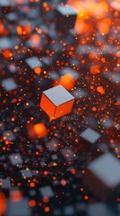 Poster - Abstract floating cubes with glowing particles creating a surreal dimension