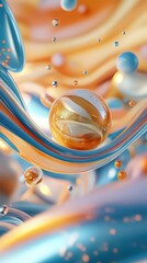 Poster - Abstract Floating Spheres and Wavy Forms in Dynamic Composition Art Render