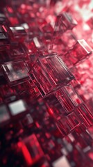 Poster - Abstract fractal composition featuring translucent ruby geometric elements art