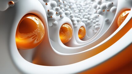 Poster - Abstract Futuristic Composition with Orange Spheres and White Elements