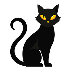  Vector illustration of a sitting black cat with yellow eyes a popular halloween symbol.