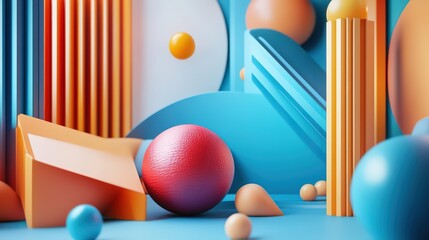 Poster - Abstract geometrical composition featuring spheres, boxes and vibrant color palettes
