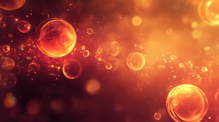 Poster - Abstract glowing spheres and particles floating in warm, ethereal space