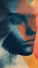 Poster - Abstract portrait with geometric shapes showcasing human form fragmentation