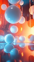 Poster - Abstract spheres and rings on reflective surface with vibrant color gradients