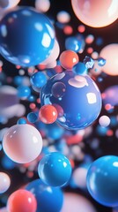Poster - Abstract spheres floating, creating a playful and dynamic composition in digital space