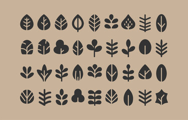 Poster - Collection of Various Stylized Leaf and Plant Icons set simple stylized leaf plant icons flat design