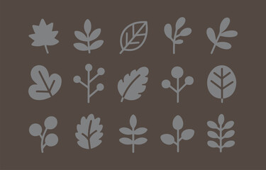 Poster - Elegant Gray Leaf and Berry Silhouettes on a Brown Background Creating a Natural and Minimalist Design