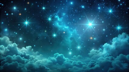 Wall Mural - Dark blue night sky with scattered clouds and stars twinkling in the darkness, dark teal, galaxy,  dark teal, galaxy, universe