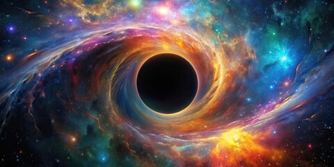Wall Mural - Dark matter swallows vibrant cosmic colors as a black hole's event horizon approaches its singularity , astronomy