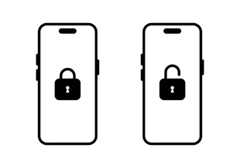 Fototapete - Lock and unlock padlock smartphone icon. Security mobile phone sign symbol