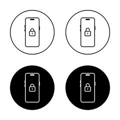 Fototapete - Lock and unlock padlock on smartphone icon on black circle. Security mobile phone sign symbol