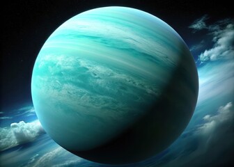 Wall Mural - Close-up perspective of Uranus featuring its unique blue-green hues and intricate cloud patterns