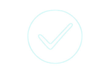 Poster - Luminous neon blue checkmark glowing inside circular frame, signaling successful verification against transparent backdrop