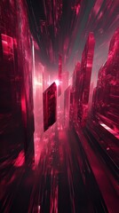 Poster - Crimson Depths: An Abstract Journey Through Geometric Illusions and Tonal Gradients