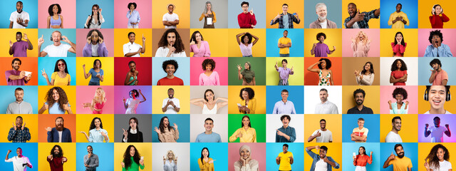 Poster - A vibrant collage features a variety of individuals from different backgrounds, displaying their unique expressions and gestures against colorful backgrounds.