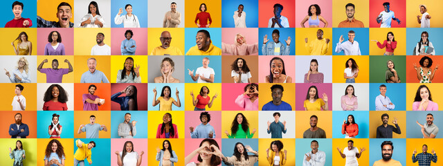 Poster - This collection features portraits of diverse individuals showcasing a range of emotions in bright, colorful settings. It highlights diverse lifestyles and the beauty of diversity.