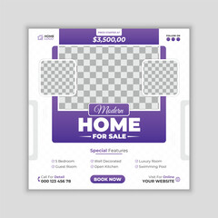 real estate and interior social media post layout with purple.