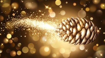 Wall Mural - golden pine cone with magical sparkle