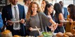 © Rawpixel.com - Diverse group at a buffet, enjoying food. People at a buffet, smiling and chatting. Buffet setting with diverse individuals, enjoying a meal together. Diverse people at lunch buffet.