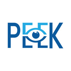 Leinwandbilder - The image shows a flat wordmark logo design of the word PEEK with an eye shape on both letters E. The logo looks good in blue color combo and on a white background.