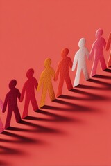 Aufkleber - Diverse Paper Cutout Figures Holding Hands on Reflective Surface Symbolizing Global Unity and Social Connection for Inclusive Campaigns and Branding