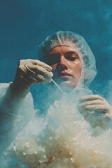 Aufkleber - Molecular Diagnostics Epidemiologist in Protective Suit Performing Virus Swab Test in Sterile Environment for Rapid PCR Disease Detection