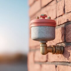 Poster - Residential Gas Meter on Brick Wall with Pressure Regulator for Home Energy Monitoring and Efficient Utility Management - Modern Sustainability Trend